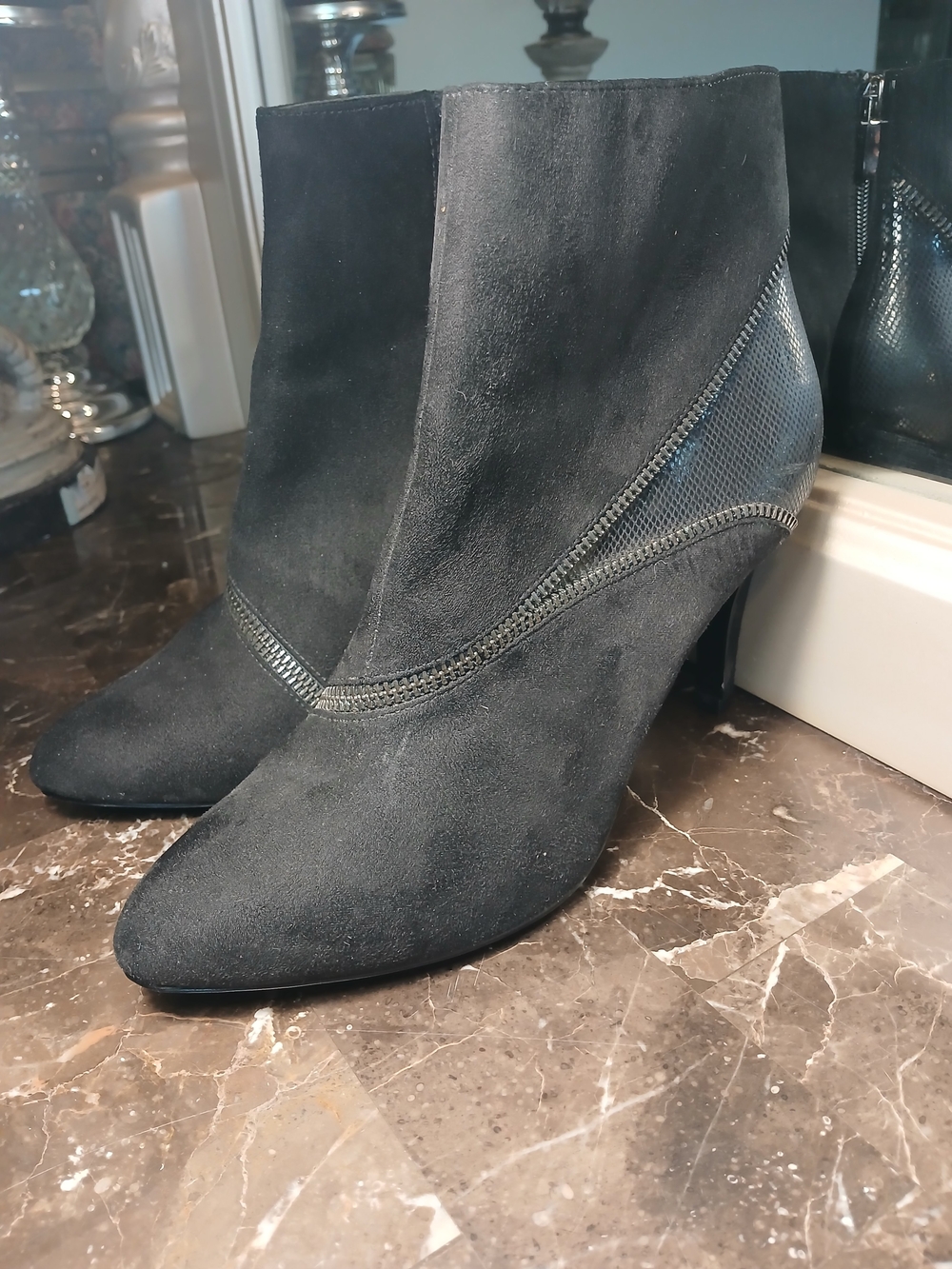 Coach and Four Black Pointed Toe Stiletto Ankle Booties - Picture 13 of 15
